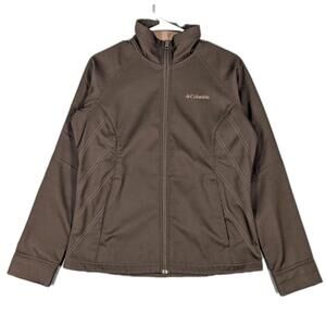 Columbia Womens Medium Brown Softshell Jacket Fleece Lined Zip Outdoor Hiking